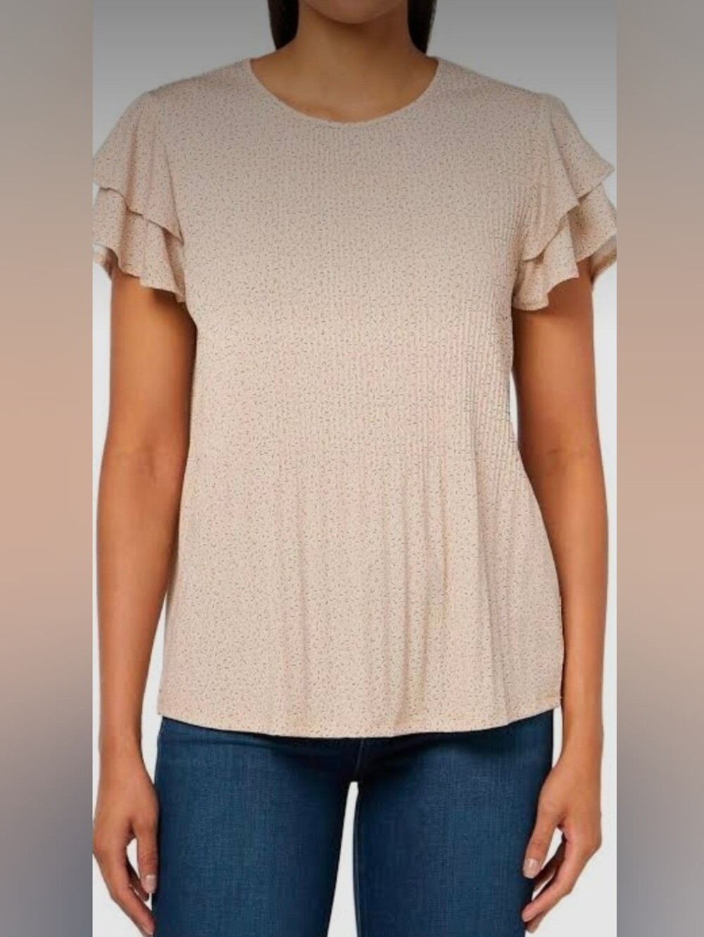 Adrianna Papell Women's Pleated, Double Ruffle Sleeve Top size L